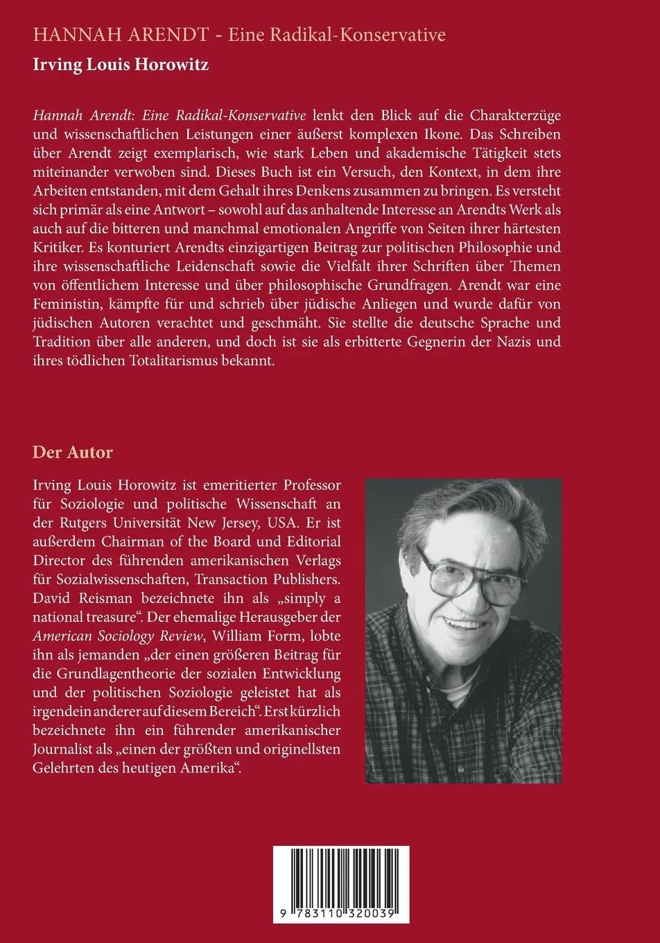 Rückseite: 9783110320039 | Hannah Arendt - Eine Radikal-Konservative | Irving Louis Horowitz