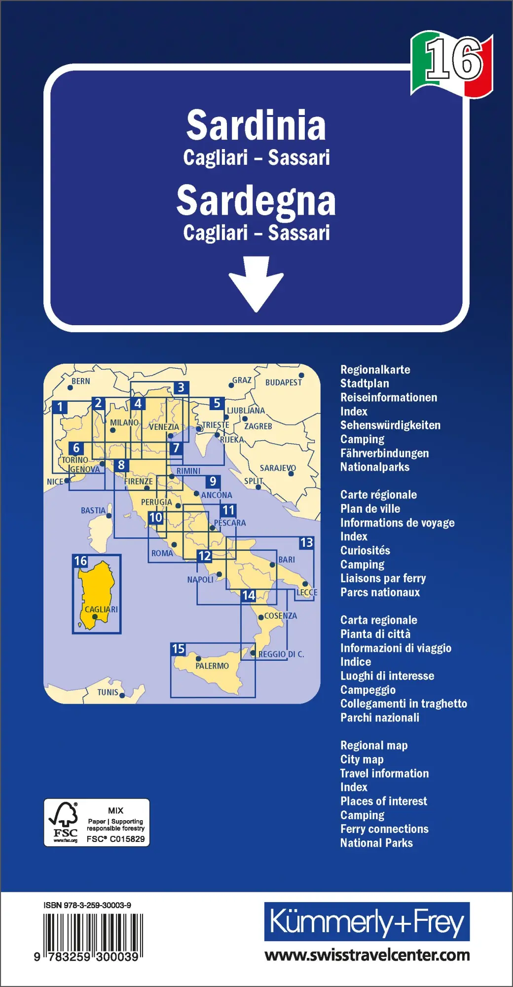 Rückseite: 9783259300039 | Kümmerly+Frey Regional-Strassenkarte 16 Sardinien 1:200.000 | Deutsch