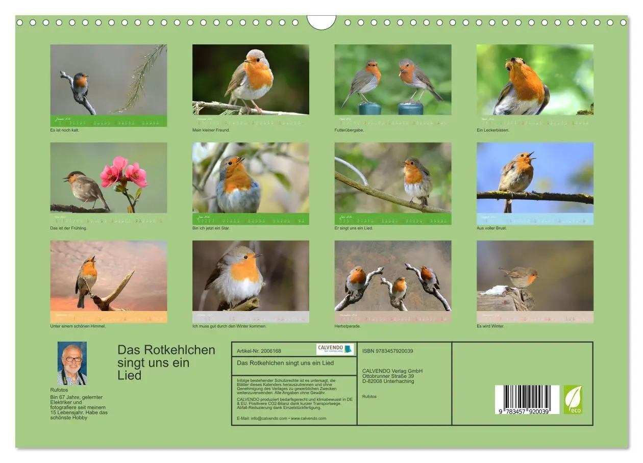 Bild: 9783457920039 | Das Rotkehlchen singt uns ein Lied (Wandkalender 2026 DIN A3 quer),...