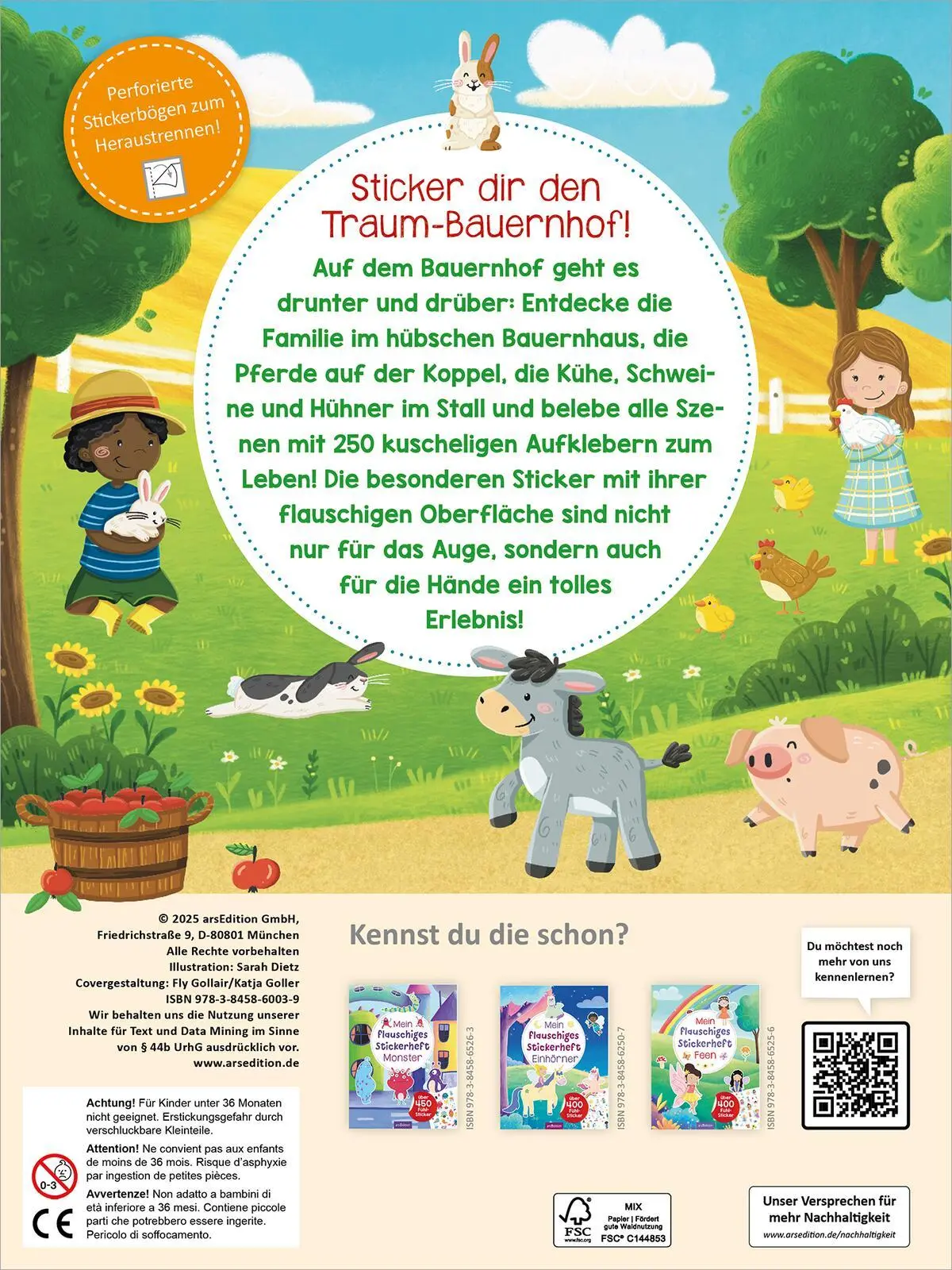 Rückseite: 9783845860039 | Mein flauschiges Stickerheft - Bauernhof | Über 250 Fühl-Sticker