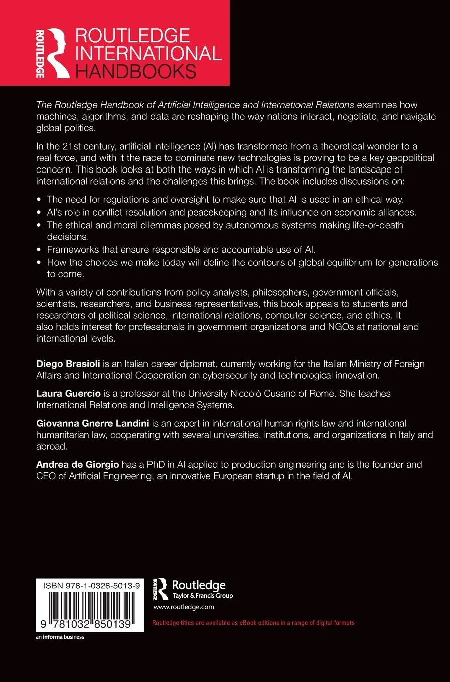 Rückseite: 9781032850139 | The Routledge Handbook of Artificial Intelligence and International...