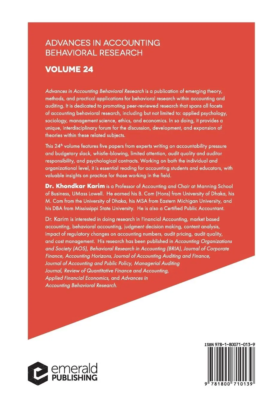 Rückseite: 9781800710139 | Advances in Accounting Behavioral Research | Khondkar E. Karim | Buch