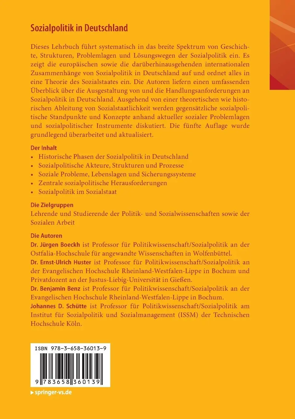 Rückseite: 9783658360139 | Sozialpolitik in Deutschland | Eine systematische Einführung | Buch