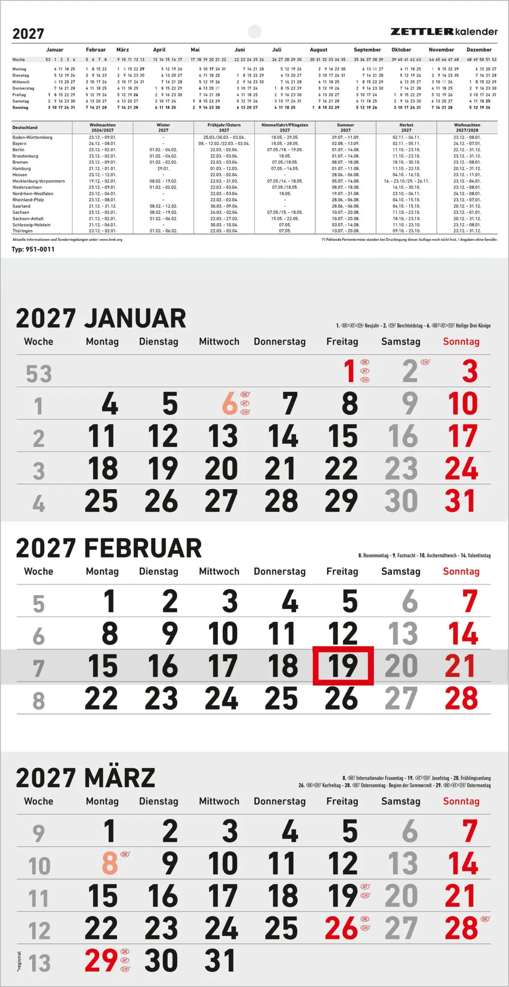 Cover: 4069095010239 | 3-Monatskalender klein 2027 | Neumann Verlage GmbH &amp; Co KG | Kalender