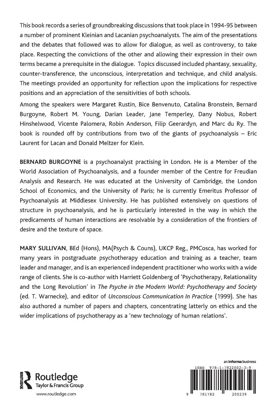 Rückseite: 9781782200239 | The Klein-Lacan Dialogues | Bernard Burgoyne | Taschenbuch | Englisch