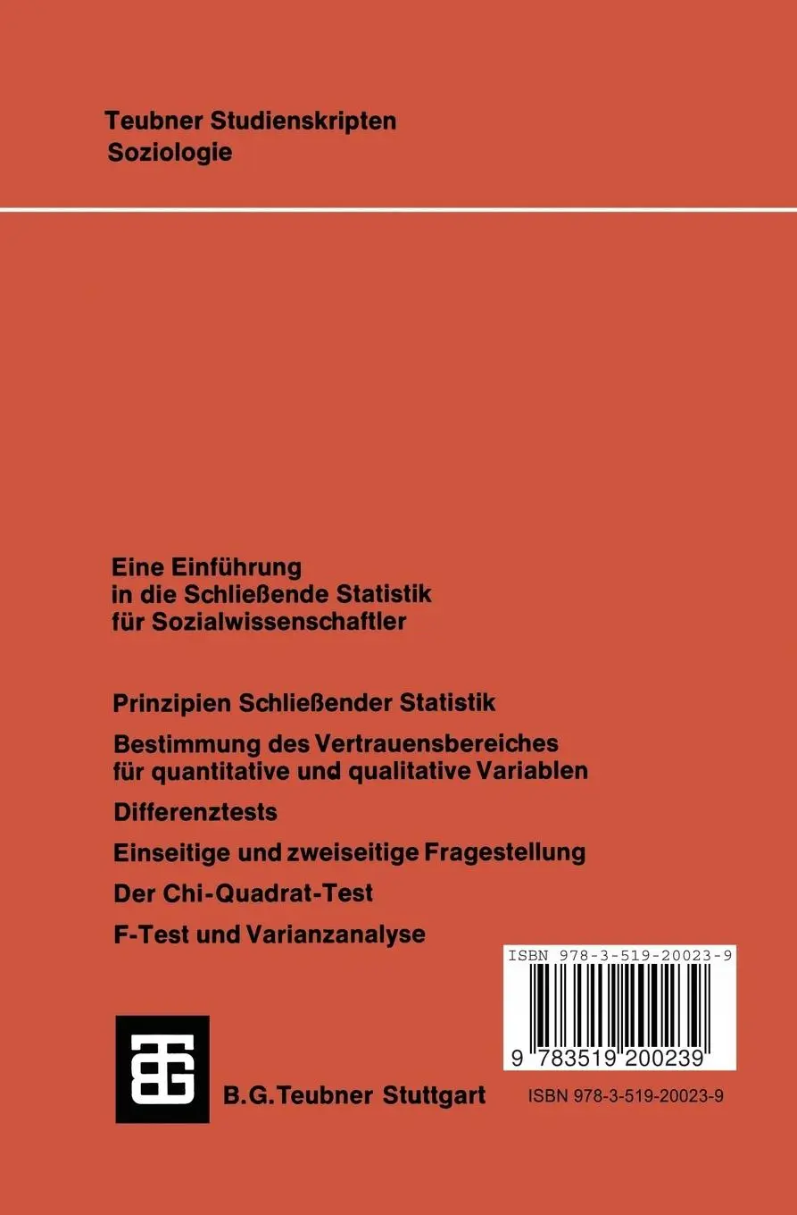 Rückseite: 9783519200239 | Statistik für Soziologen 2 | Schließende Statistik | Heinz Sahner