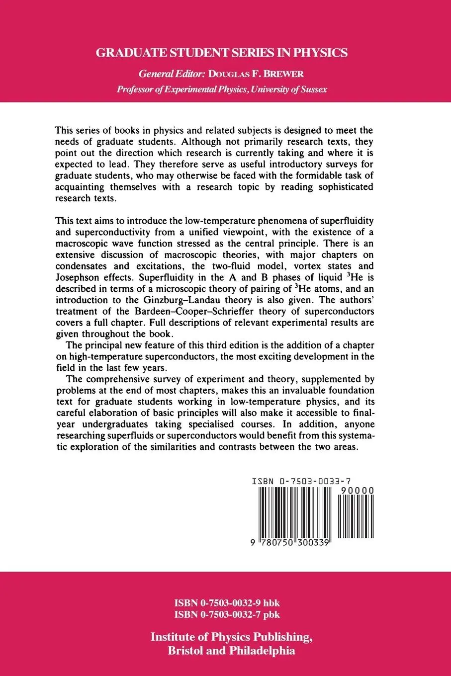 Rückseite: 9780750300339 | Superfluidity and Superconductivity | D. R. Tilley (u. a.) | Buch