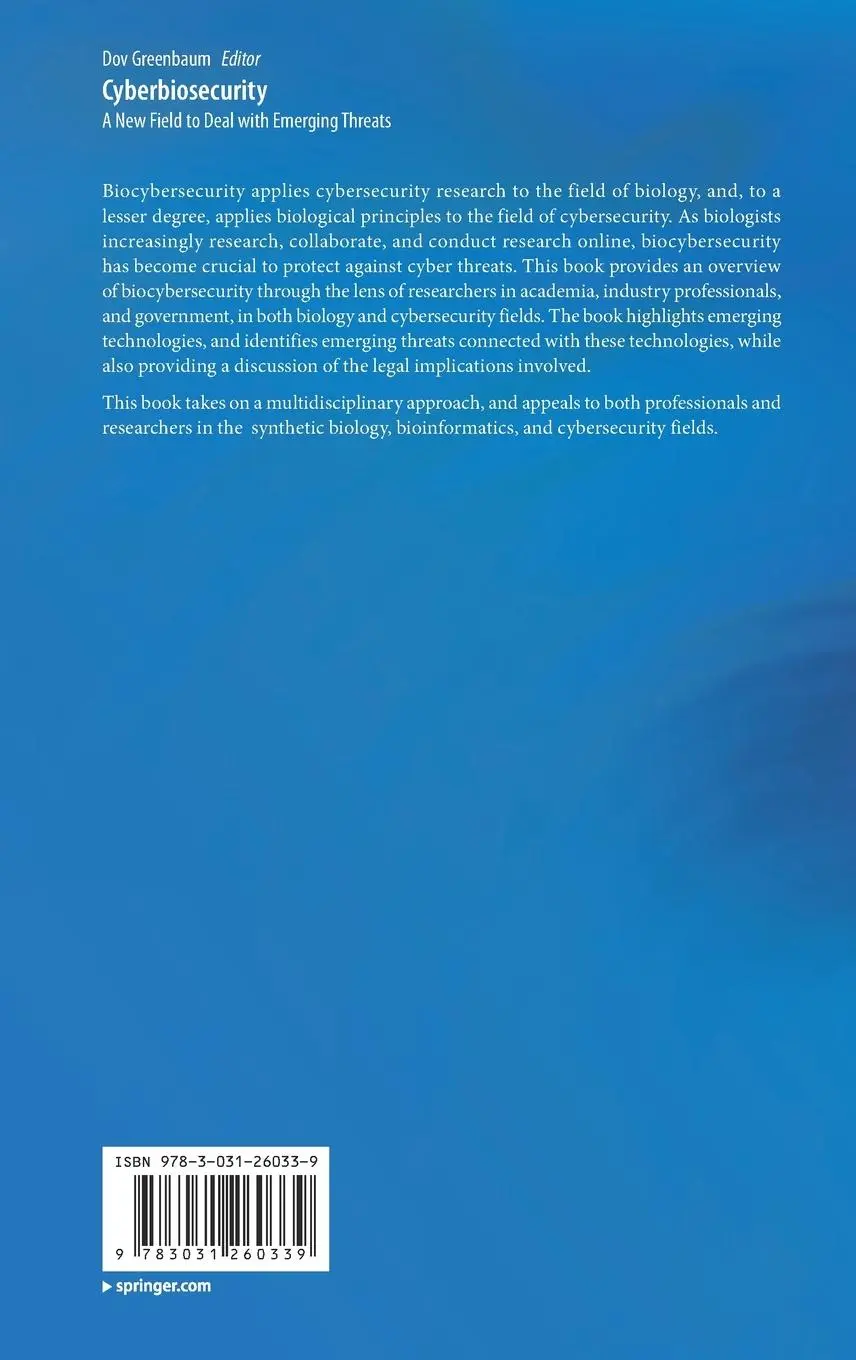 Rückseite: 9783031260339 | Cyberbiosecurity | A New Field to Deal with Emerging Threats | Buch