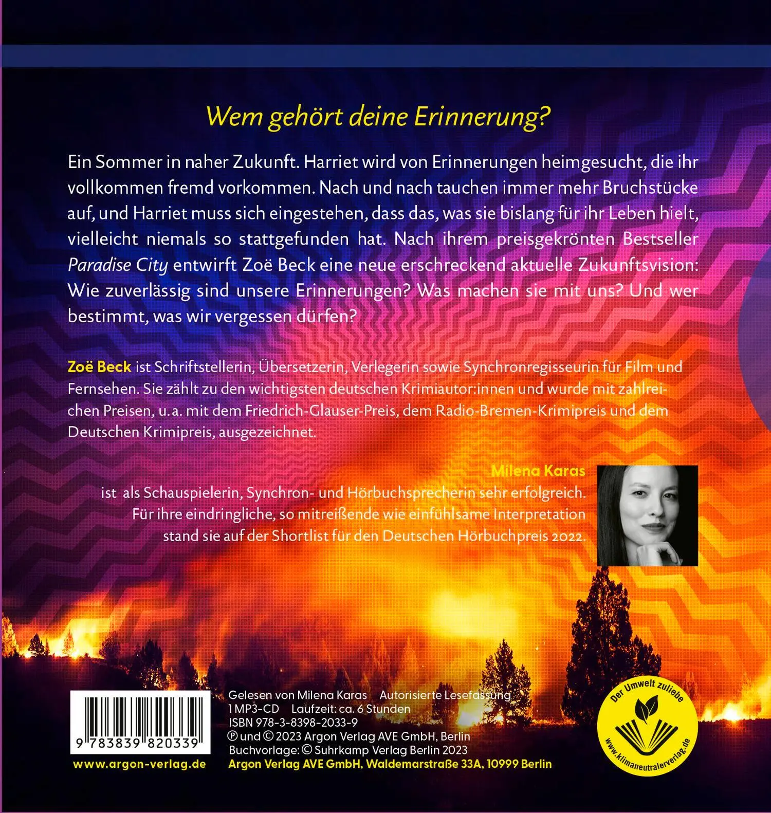 Rückseite: 9783839820339 | Memoria | Zoë Beck | MP3 | 1 Audio-CD | Deutsch | 2023