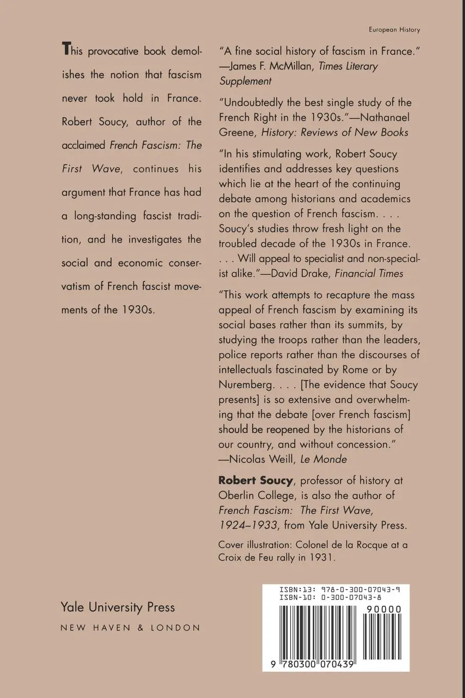 Rückseite: 9780300070439 | French Fascism | The Second Wave, 1933-1939 | Robert Soucy | Buch
