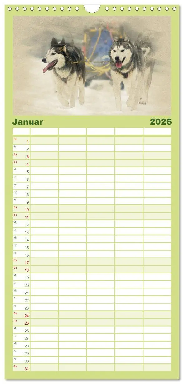 Bild: 9783516520439 | Familienplaner 2026 - Schlittenhunde 2026 mit 5 Spalten...