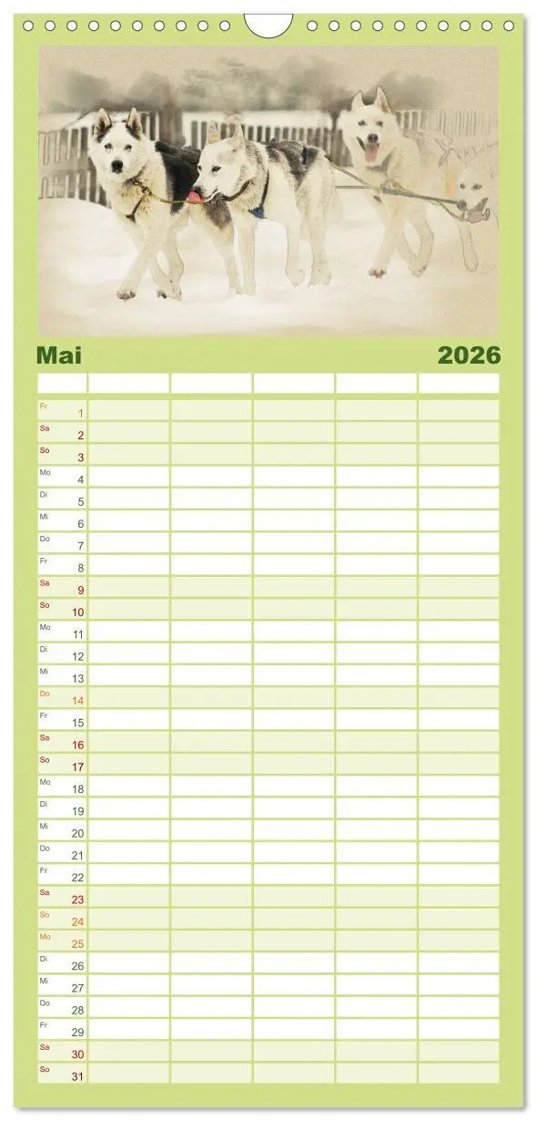 Bild: 9783516520439 | Familienplaner 2026 - Schlittenhunde 2026 mit 5 Spalten...