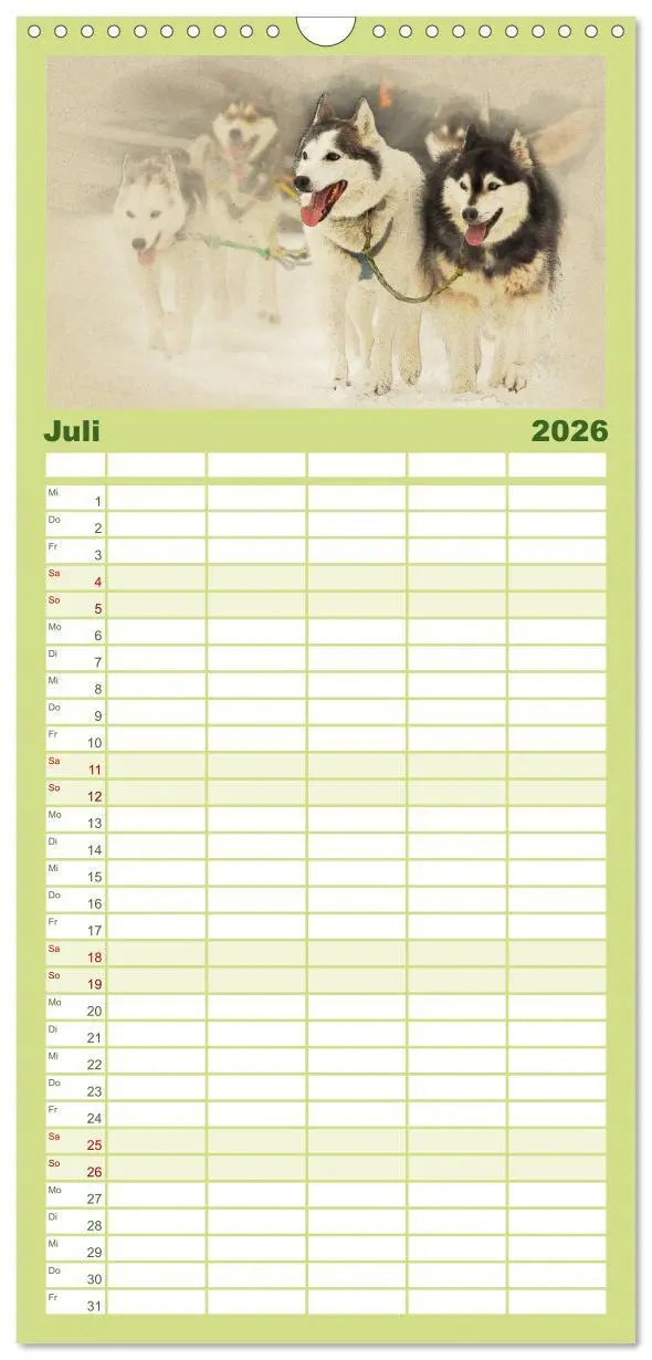 Bild: 9783516520439 | Familienplaner 2026 - Schlittenhunde 2026 mit 5 Spalten...