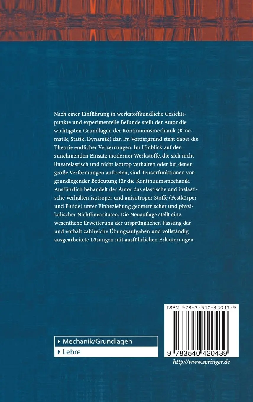 Rückseite: 9783540420439 | Kontinuumsmechanik | Josef Betten | Buch | xiii | Deutsch | 2001