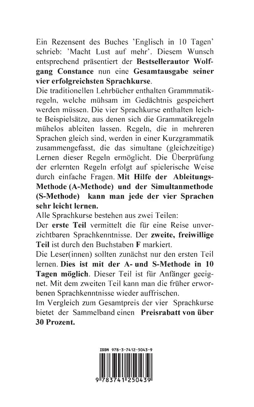 Rückseite: 9783741250439 | Englisch Französisch Spanisch Italienisch | Wolfgang Constance | Buch
