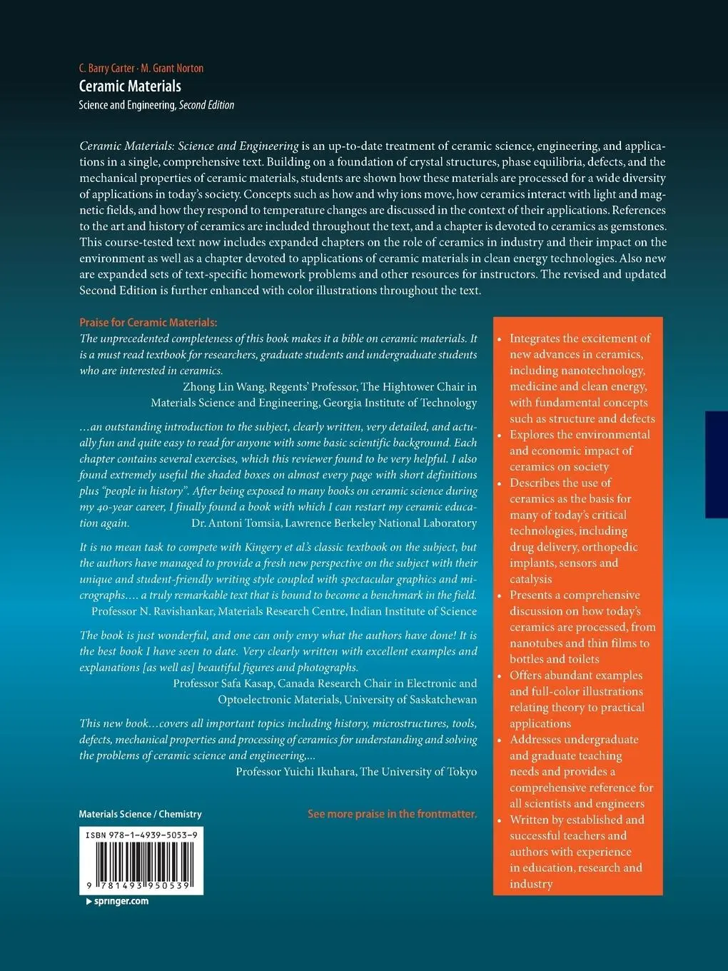 Rückseite: 9781493950539 | Ceramic Materials | Science and Engineering | C. Barry Carter (u. a.)