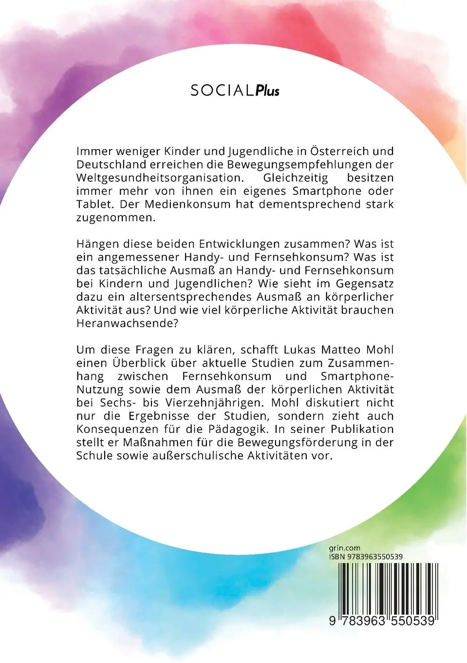 Rückseite: 9783963550539 | Mediennutzung und körperliche Aktivität bei Kindern und...