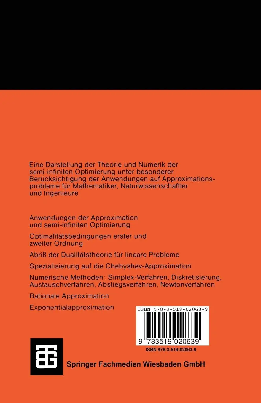 Rückseite: 9783519020639 | Numerische Methoden der Approximation und semi-infiniten Optimierung
