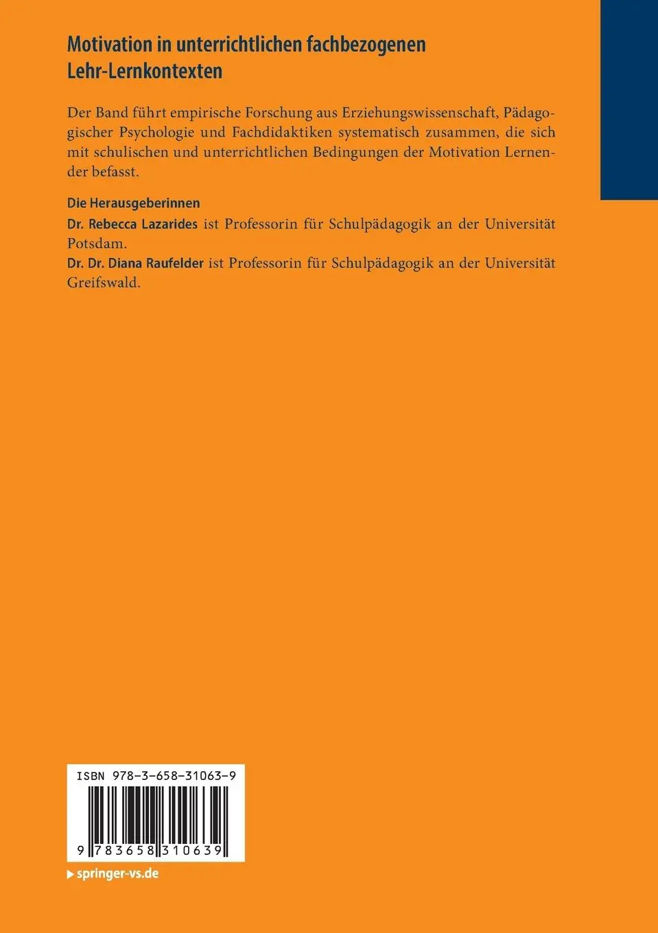 Rückseite: 9783658310639 | Motivation in unterrichtlichen fachbezogenen Lehr-Lernkontexten | Buch