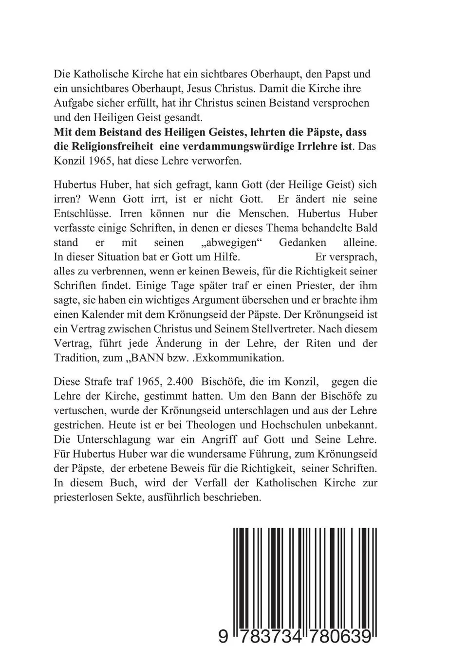 Rückseite: 9783734780639 | Katholiken-SOS | Satan regiert im Vatikan | Hubertus Huber | Buch