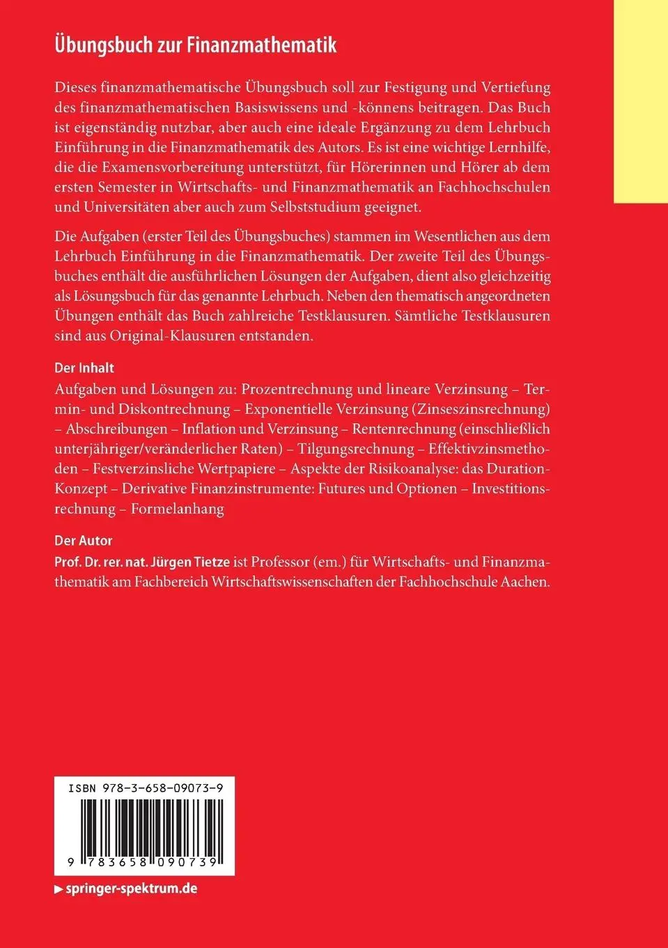 Rückseite: 9783658090739 | Übungsbuch zur Finanzmathematik | Jürgen Tietze | Taschenbuch | x