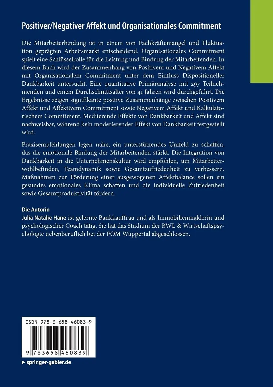 Rückseite: 9783658460839 | Positiver/Negativer Affekt und Organisationales Commitment | Hane
