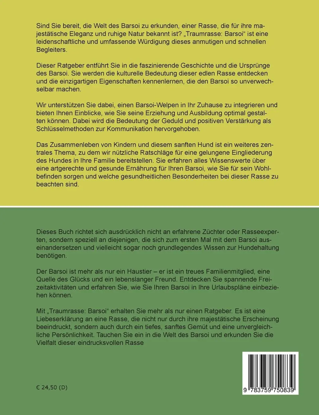 Rückseite: 9783759750839 | Traumrasse Barsoi / Borzoi | Russischer Jagdwindhund | Schmidt | Buch