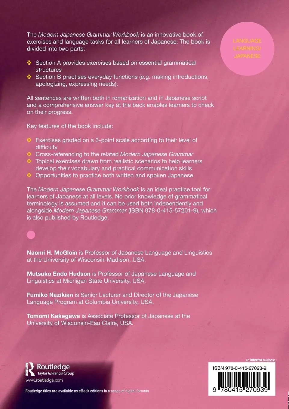 Rückseite: 9780415270939 | Modern Japanese Grammar Workbook | Naomi Mcgloin (u. a.) | Taschenbuch