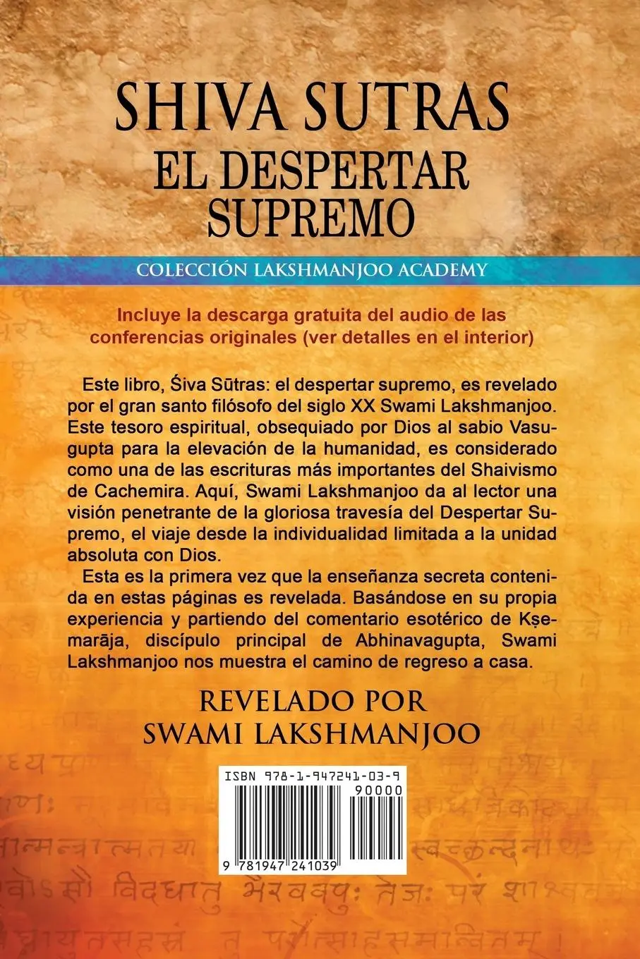 Rückseite: 9781947241039 | Shiva Sutras | El Despertar Supremo | Swami Lakshmanjoo | Taschenbuch