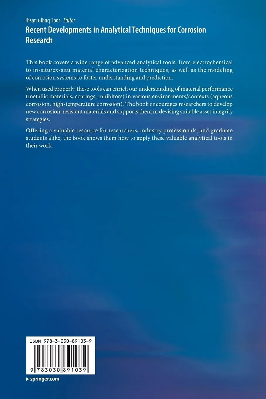 Rückseite: 9783030891039 | Recent Developments in Analytical Techniques for Corrosion Research