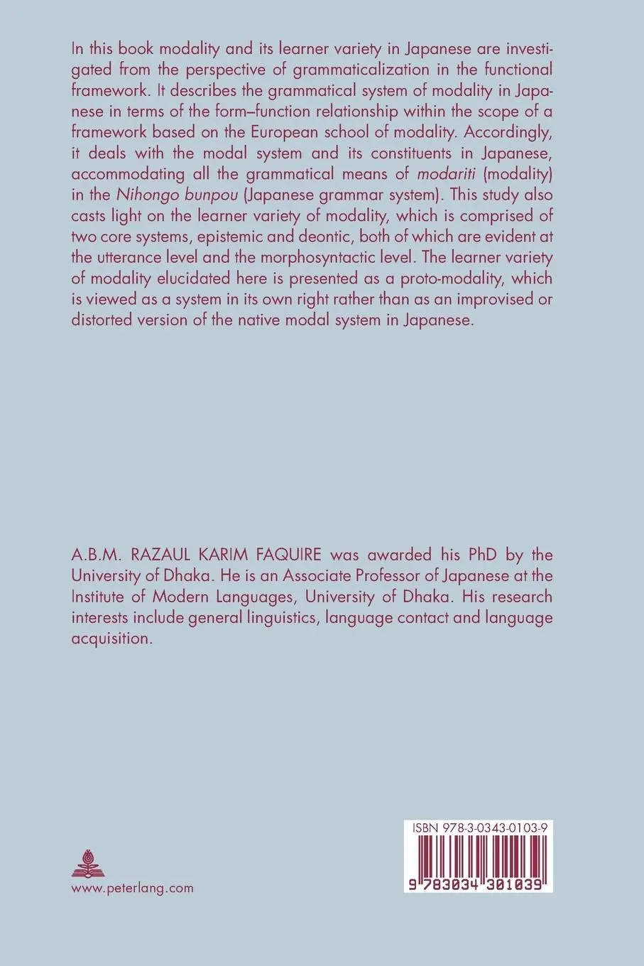 Rückseite: 9783034301039 | Modality and Its Learner Variety in Japanese | Razaul Faquire | Buch
