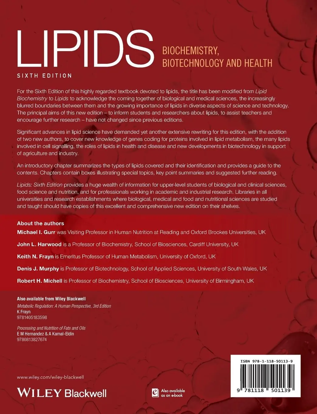 Rückseite: 9781118501139 | Lipids | Biochemistry, Biotechnology and Health | Murphy (u. a.)