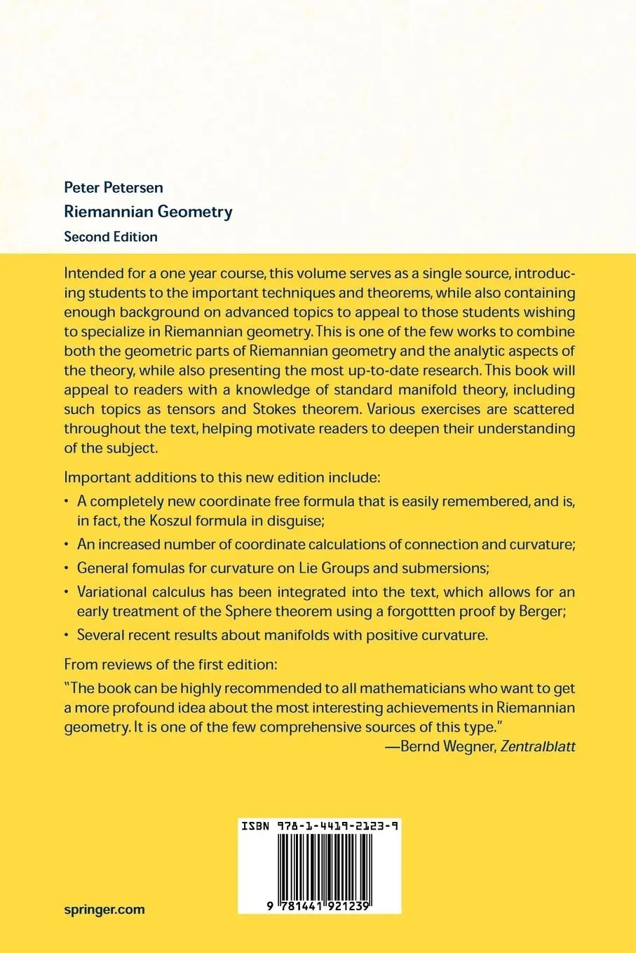 Rückseite: 9781441921239 | Riemannian Geometry | Peter Petersen | Taschenbuch | xv | Englisch