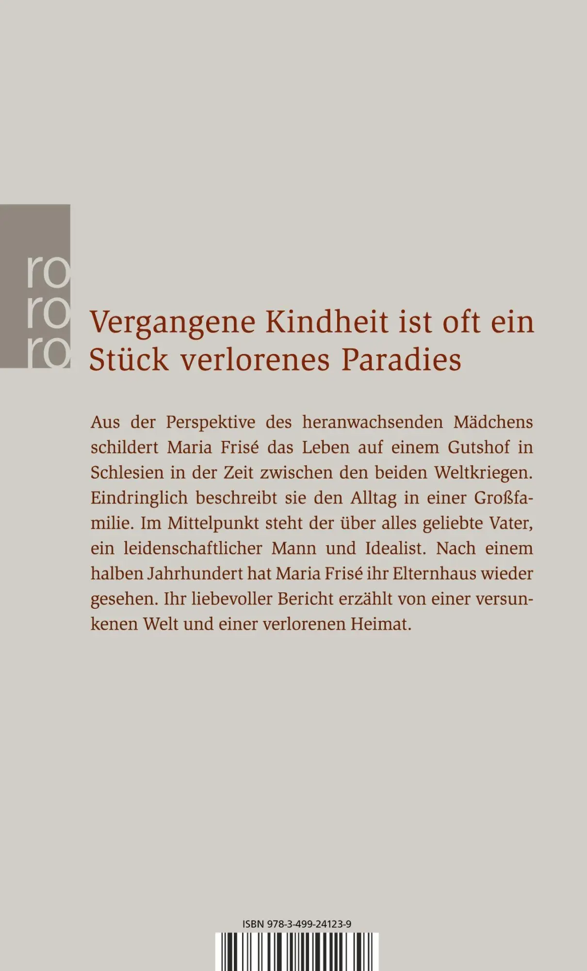 Rückseite: 9783499241239 | Eine schlesische Kindheit | Maria Frisé | Taschenbuch | 128 S. | 2006
