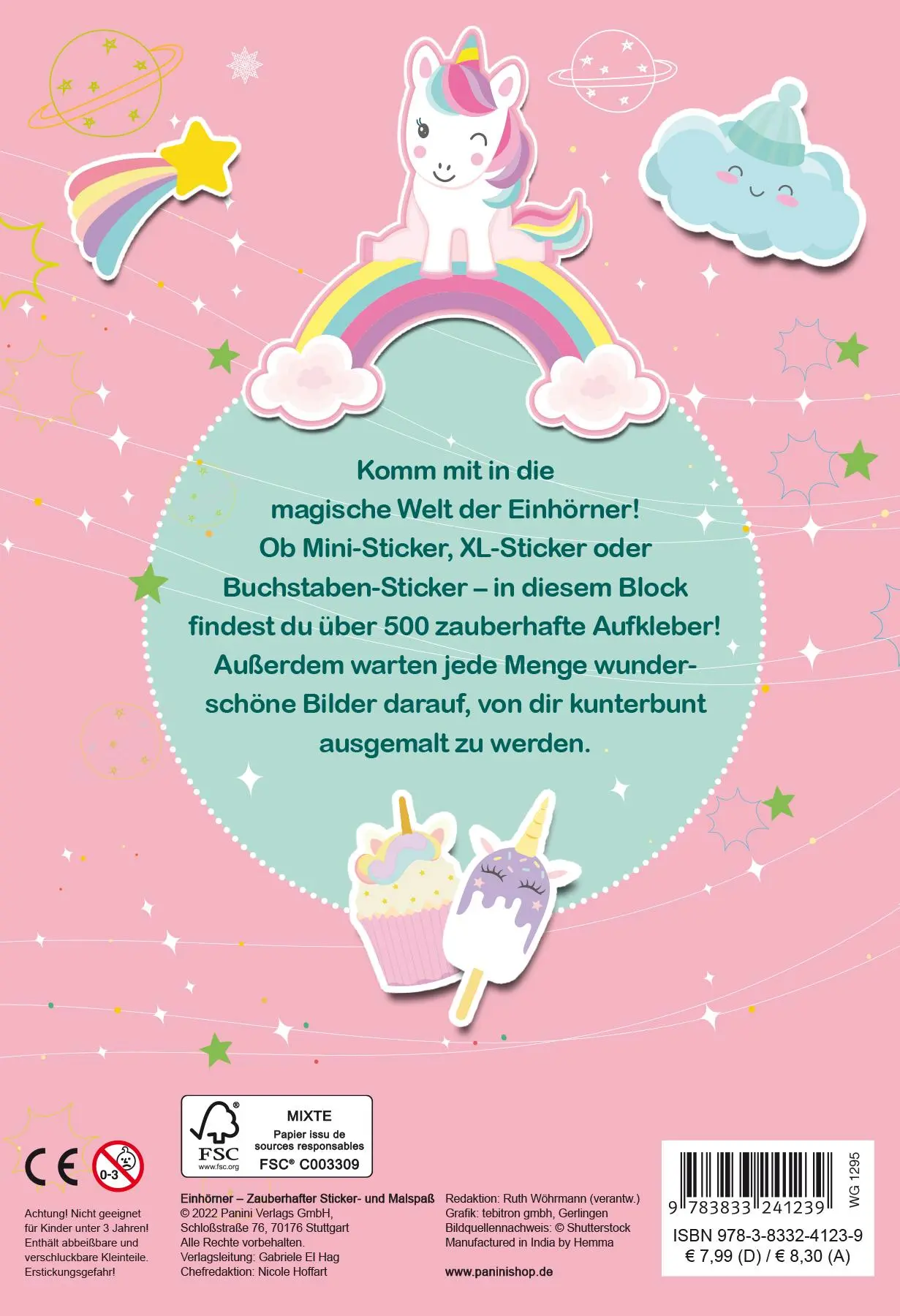 Rückseite: 9783833241239 | Einhörner: Zauberhafter Sticker- und Malspaß | über 500 Sticker!