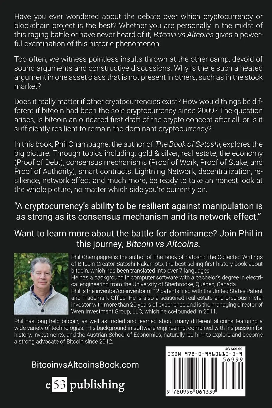 Rückseite: 9780996061339 | Bitcoin vs Altcoins | Phil Champagne | Taschenbuch | Englisch | 2023