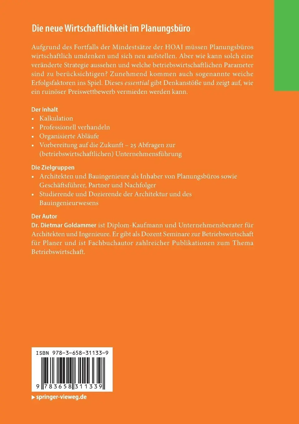 Rückseite: 9783658311339 | Die neue Wirtschaftlichkeit im Planungsbüro | Dietmar Goldammer | Buch
