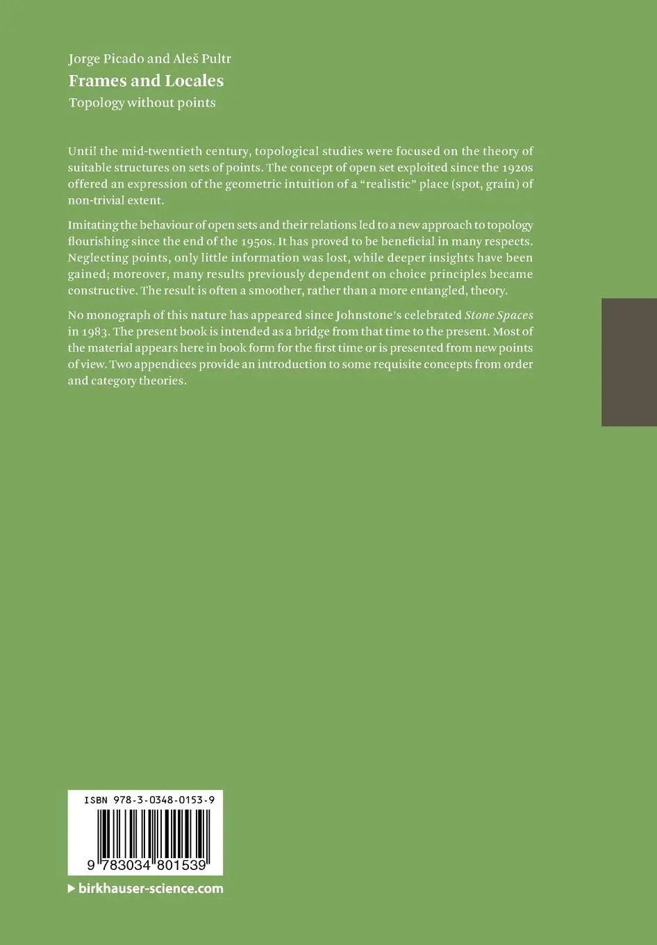 Rückseite: 9783034801539 | Frames and Locales | Topology without points | Jorge Picado (u. a.)