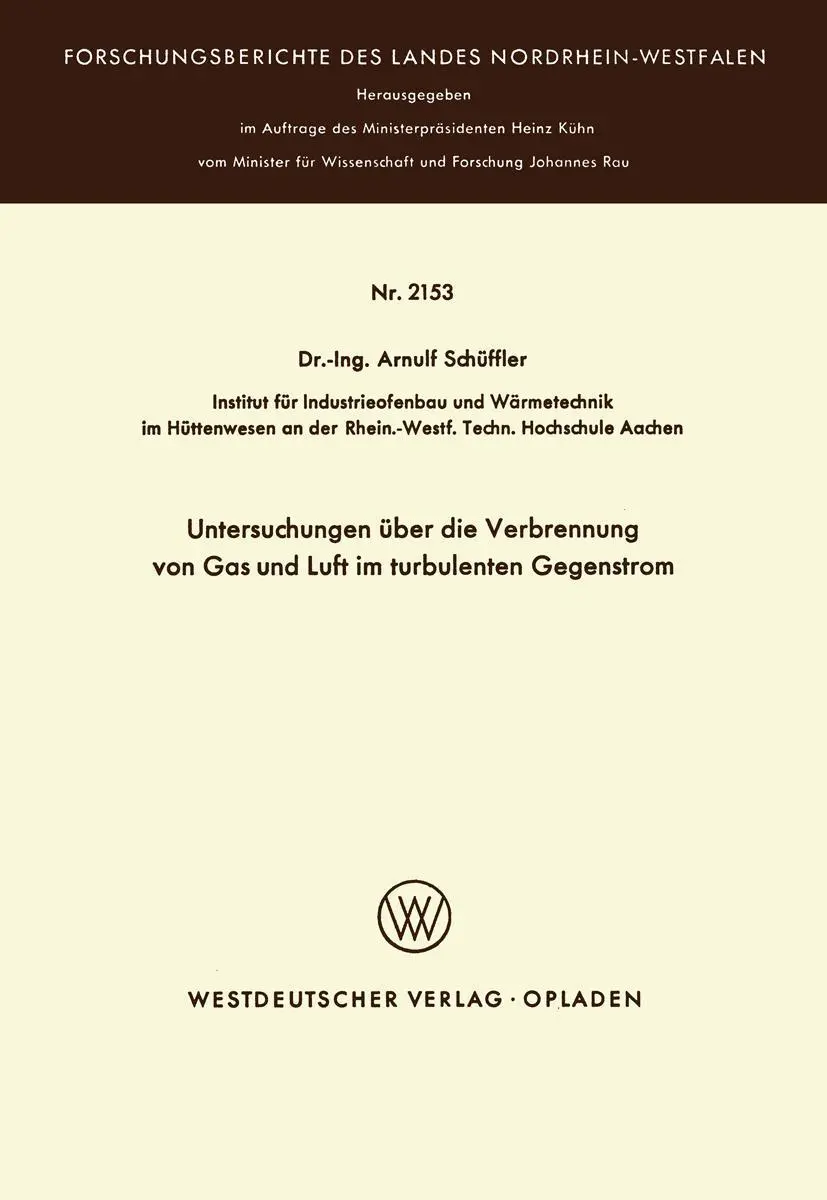Cover: 9783531021539 | Untersuchungen über die Verbrennung von Gas und Luft im turbulenten...