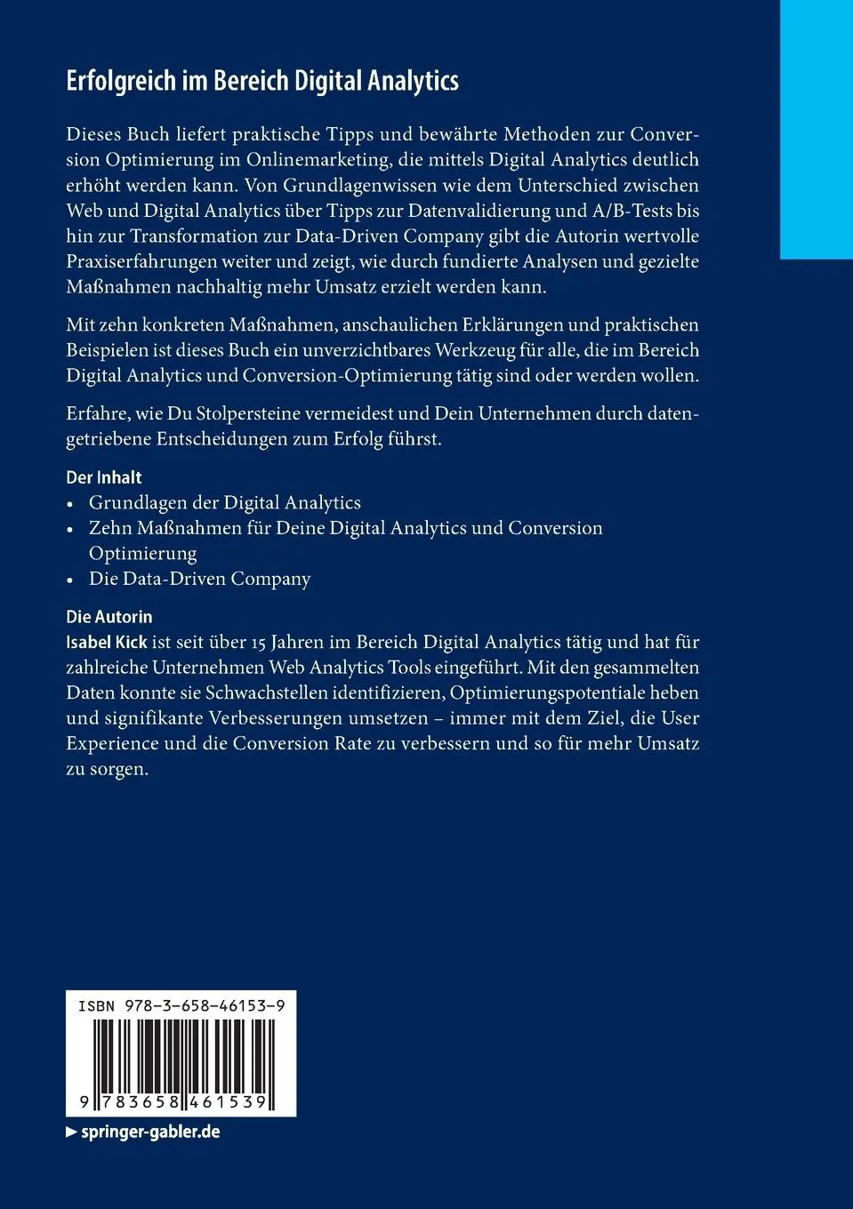 Rückseite: 9783658461539 | Erfolgreich im Bereich Digital Analytics | Isabel Kick | Taschenbuch