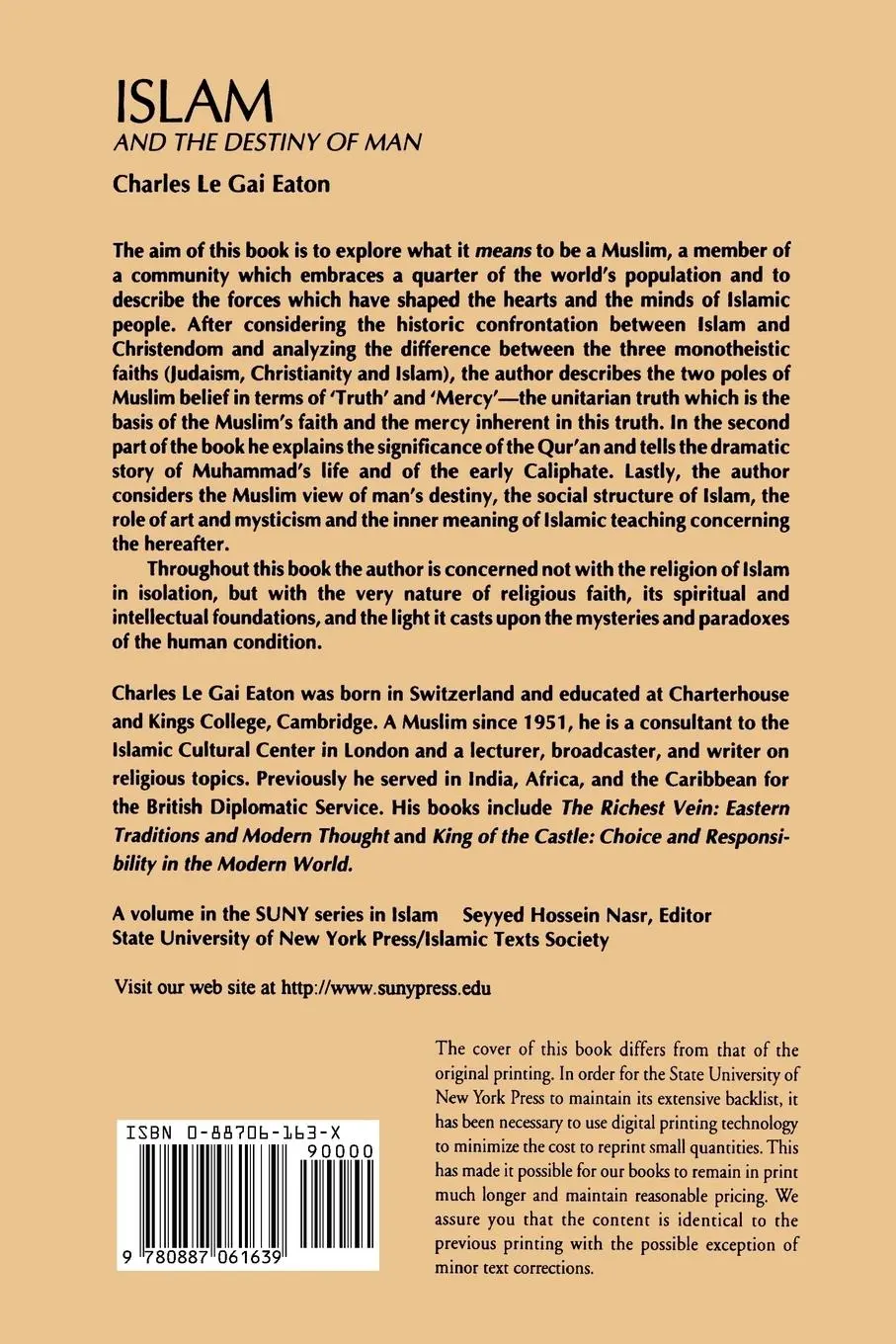 Rückseite: 9780887061639 | Islam and the Destiny of Man | Charles Le Gai Eaton | Taschenbuch