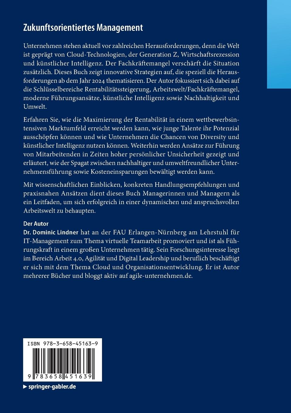 Rückseite: 9783658451639 | Zukunftsorientiertes Management | Dominic Lindner | Taschenbuch | xi