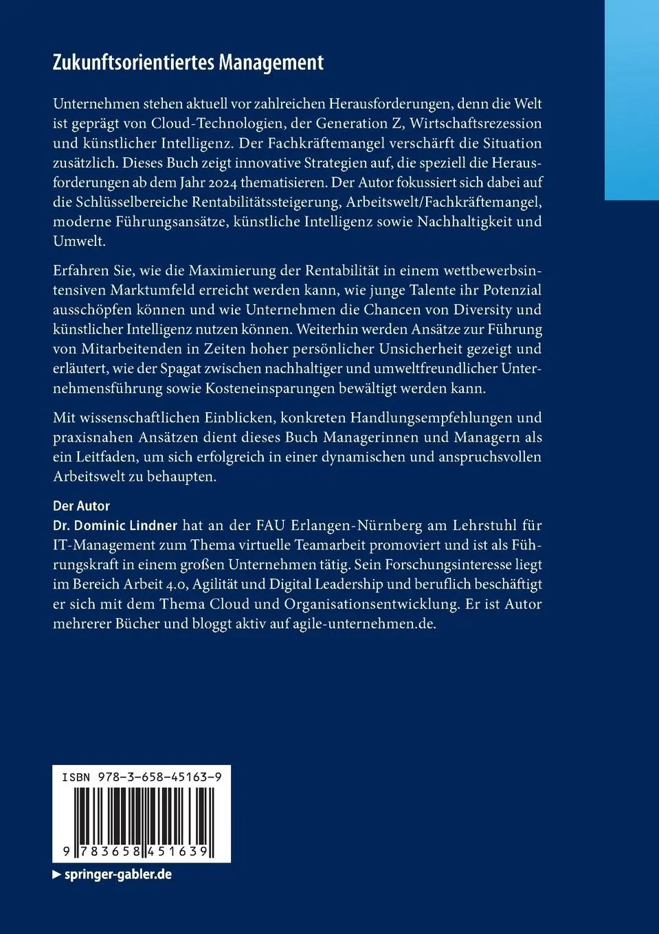 Rückseite: 9783658451639 | Zukunftsorientiertes Management | Dominic Lindner | Taschenbuch | xi