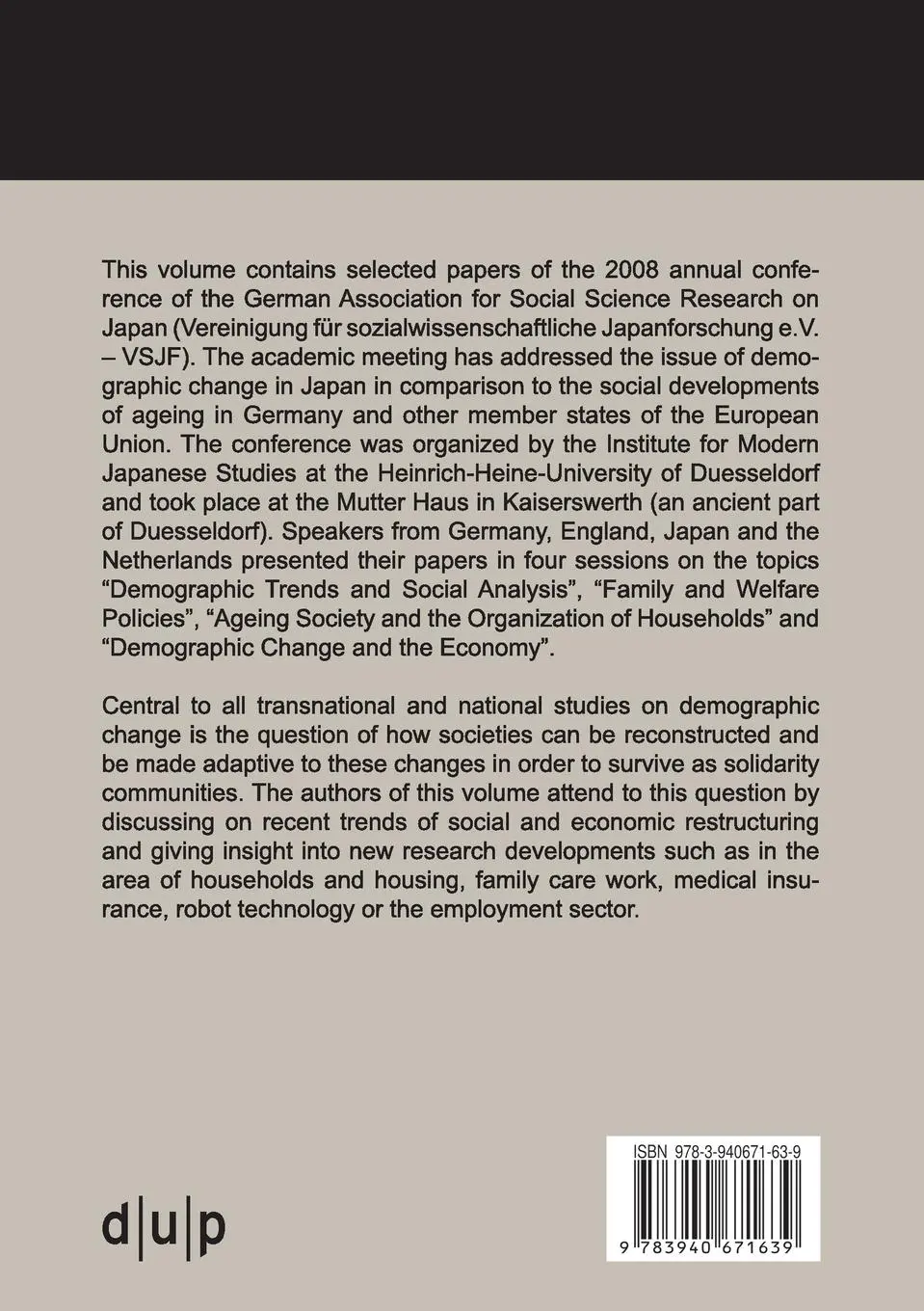 Rückseite: 9783940671639 | Demographic Change in Japan and the EU | Comparative Perspectives
