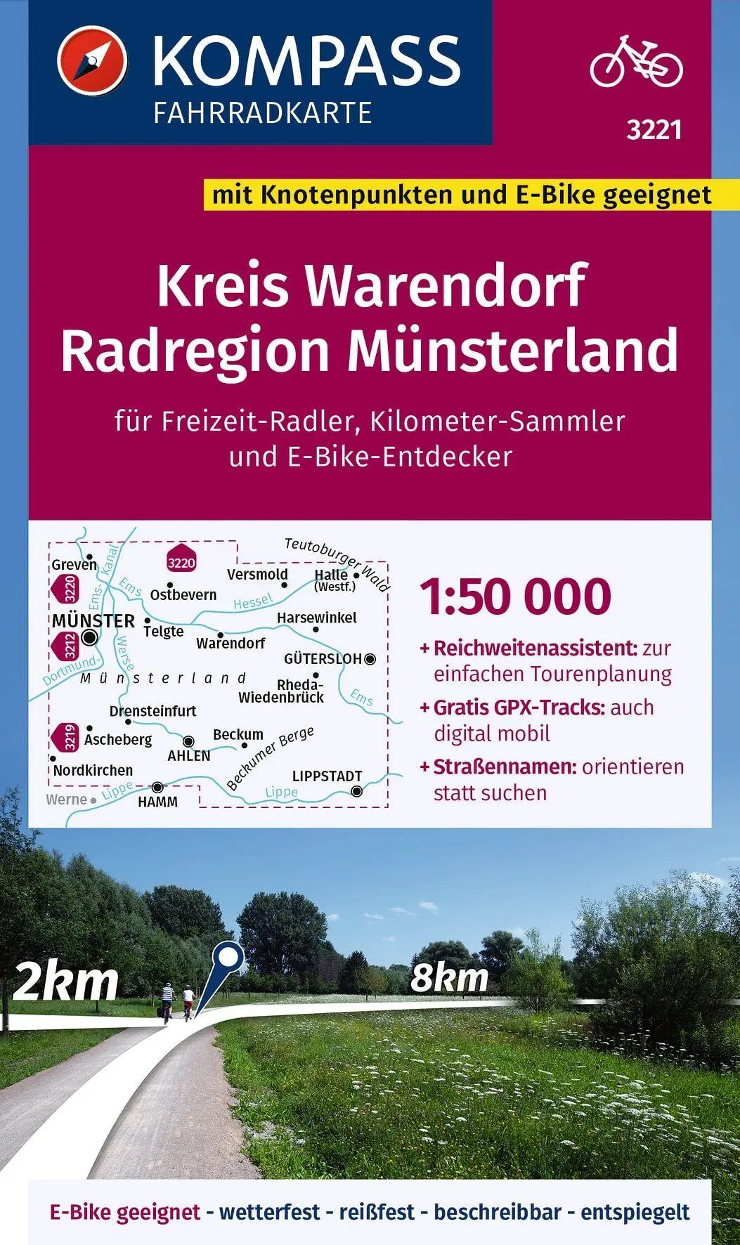 Cover: 9783991541639 | KOMPASS Fahrradkarte 3221 Kreis Warendorf - Radregion Münsterland...