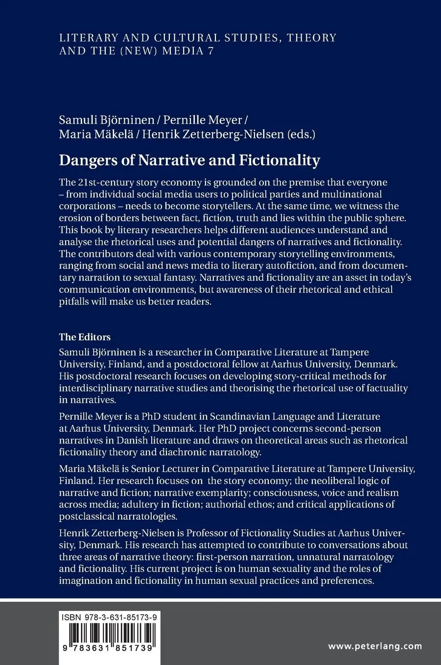 Rückseite: 9783631851739 | Dangers of Narrative and Fictionality | Pernille Meyer (u. a.) | Buch