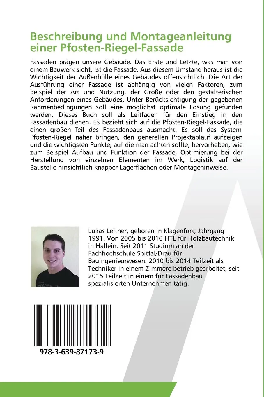 Rückseite: 9783639871739 | Beschreibung und Montageanleitung einer Pfosten-Riegel-Fassade | Buch