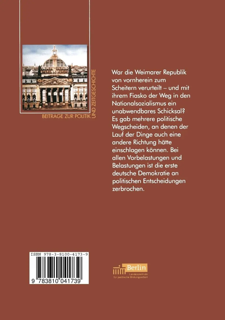 Rückseite: 9783810041739 | Die Weimarer Republik | Wolfram Pyta | Taschenbuch | 160 S. | Deutsch