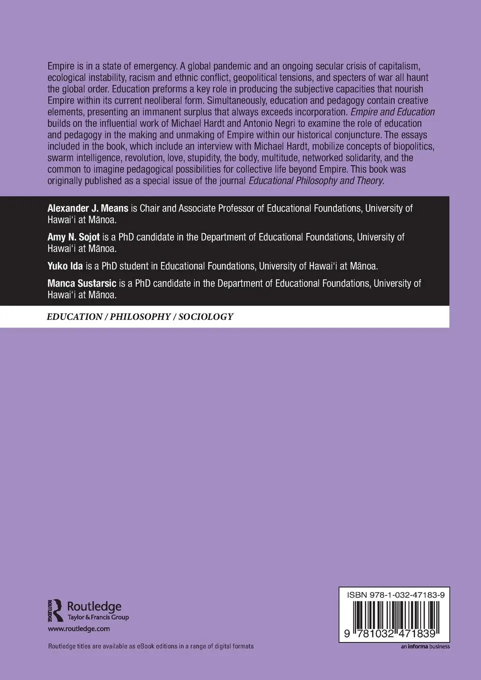 Rückseite: 9781032471839 | Empire and Education | Alexander J. Means (u. a.) | Taschenbuch | 2024