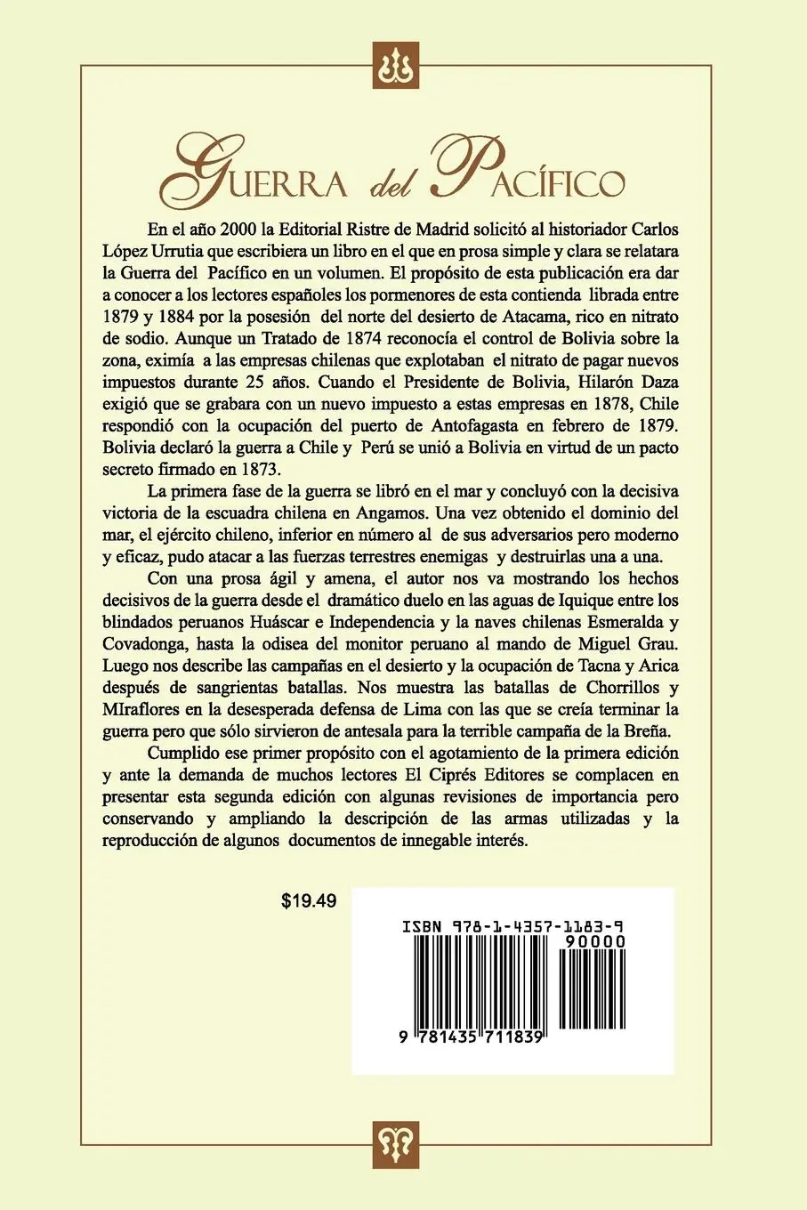 Rückseite: 9781435711839 | Guerra del Pacifico | Carlos Lpez Urrutia | Taschenbuch | Spanisch